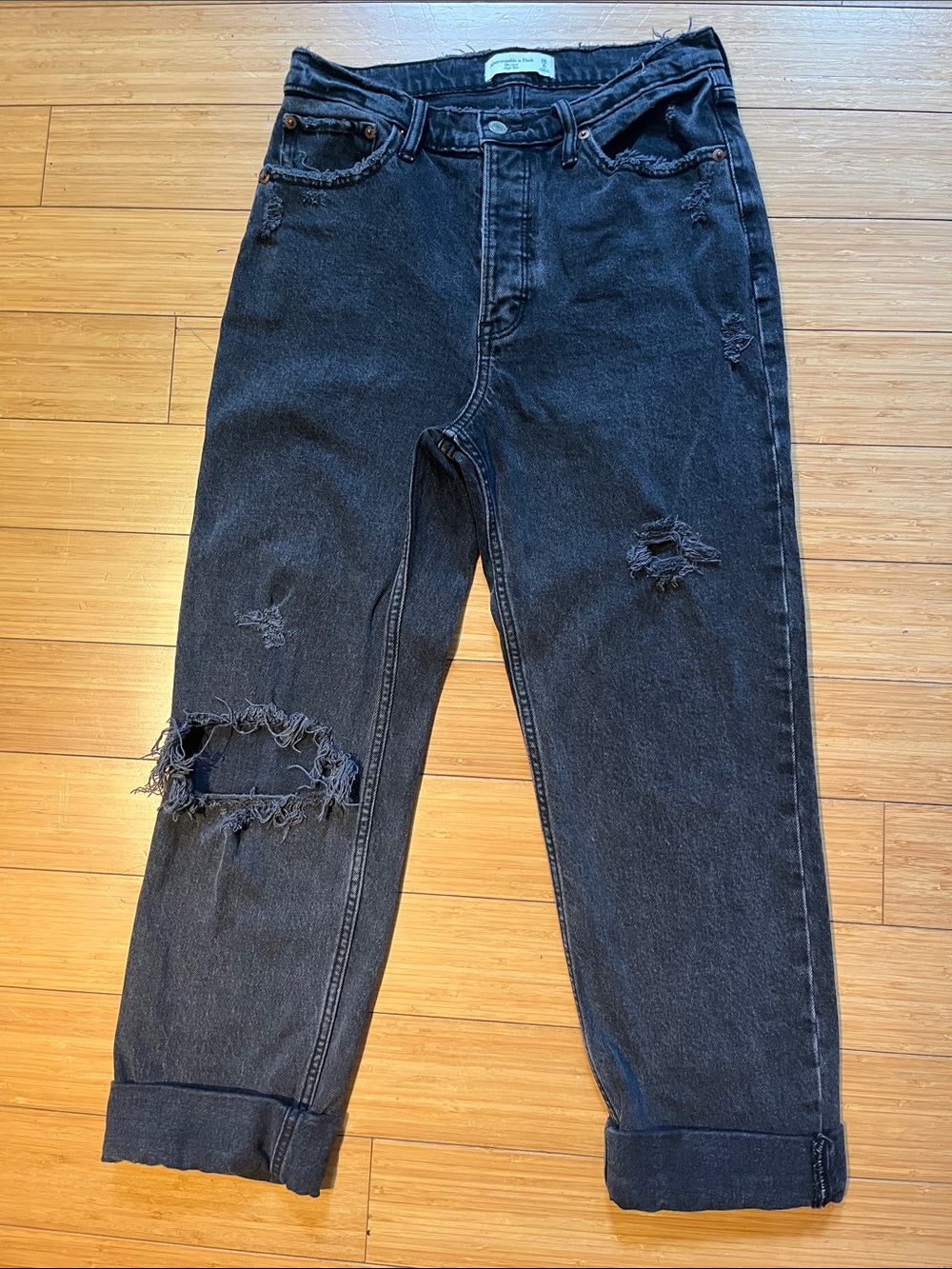 Abercrombie & Fitch Black Distressed Boyfriend Jeans